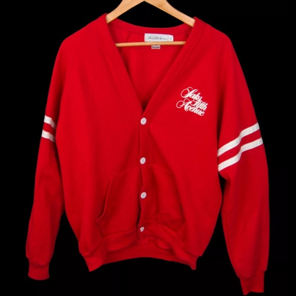 VINTAGE 1980’s RARE SAKS FIFTH EMPLOYEE CARDIGAN XL RED/WHITE